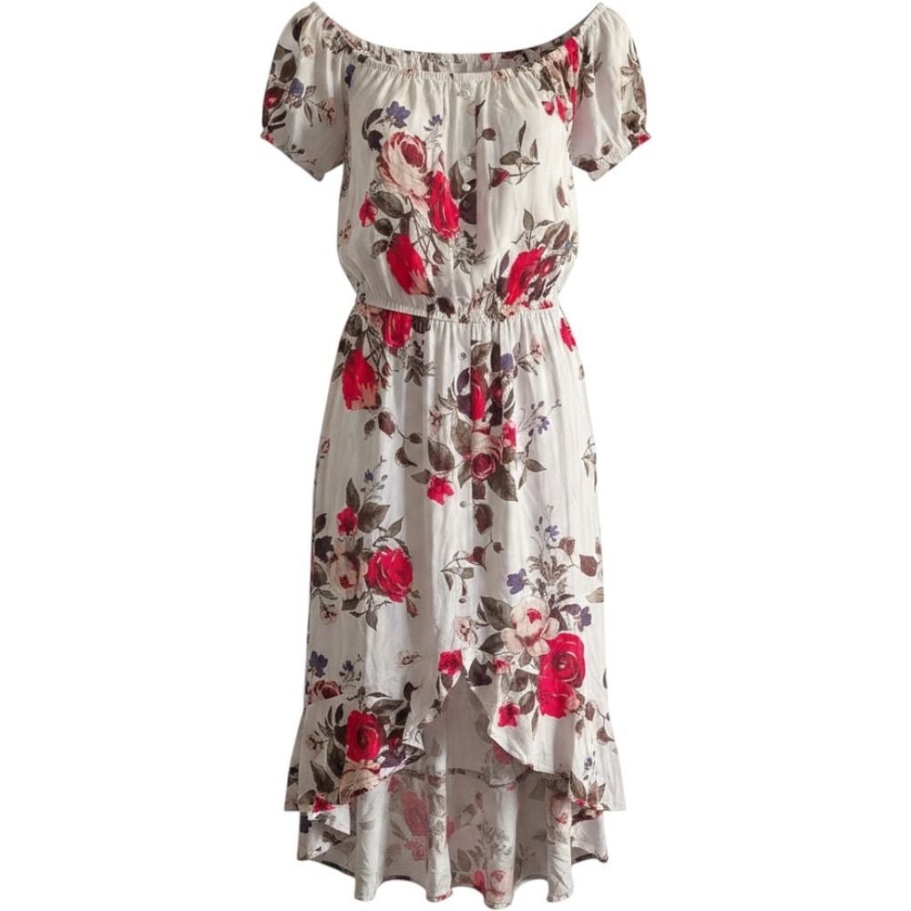 J for Justify XL Floral Off Shoulder Hi Low Dress White Red Casual